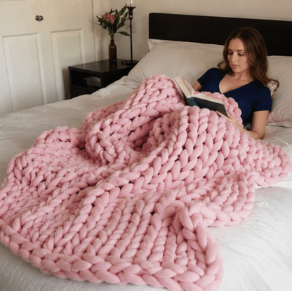 Handmade Chunky Knit Blanket - Thick Wool Throw for Bedroom Decor, Sofa Styling and Cozy Comfort