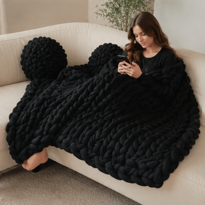 Handmade Chunky Knit Blanket - Thick Wool Throw for Bedroom Decor, Sofa Styling and Cozy Comfort