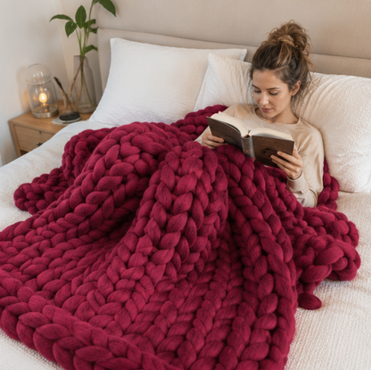 Handmade Chunky Knit Blanket - Thick Wool Throw for Bedroom Decor, Sofa Styling and Cozy Comfort
