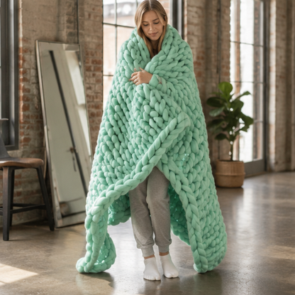 Handmade Chunky Knit Blanket - Thick Wool Throw for Bedroom Decor, Sofa Styling and Cozy Comfort
