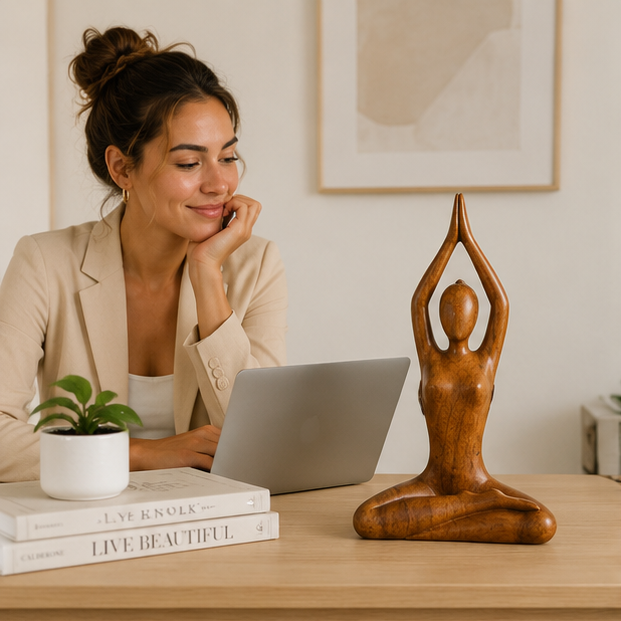 Handmade Yoga Girl Wooden Sculpture - Meditation Pose Statue for Home Decor, Wellness Spaces and Gifts