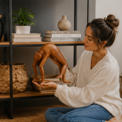 Handmade Yoga Girl Wooden Sculpture - Meditation Pose Statue for Home Decor, Wellness Spaces and Gifts