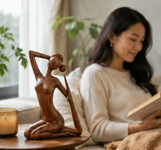 Handmade Yoga Girl Wooden Sculpture - Meditation Pose Statue for Home Decor, Wellness Spaces and Gifts