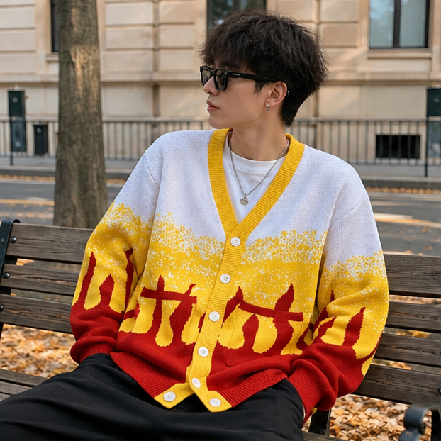Harajuku Knit Cardigan Sweater – Unisex Anime Inspired V Neck Winter Jacket for Cozy Casual Streetwear and Everyday Style