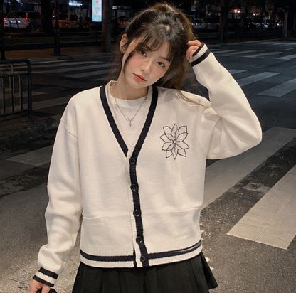 Harajuku Knit Cardigan Sweater – Unisex Anime Inspired V Neck Winter Jacket for Cozy Casual Streetwear and Everyday Style