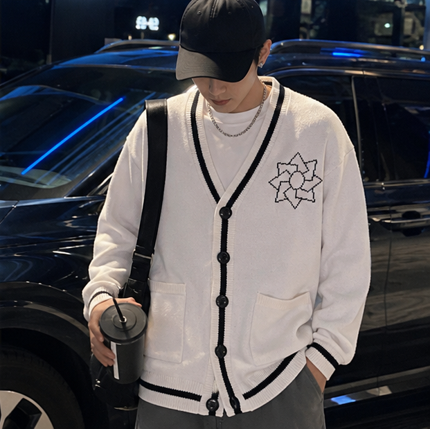 Harajuku Knit Cardigan Sweater – Unisex Anime Inspired V Neck Winter Jacket for Cozy Casual Streetwear and Everyday Style