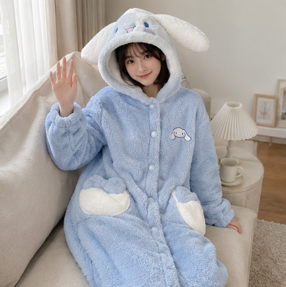 Hello Kitty Fleece Pajama Robe - Kawaii Anime Sleepwear with Plush Comfort for Winter Nights