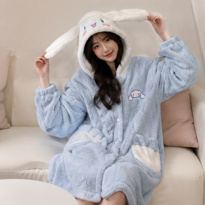 Hello Kitty Fleece Pajama Robe - Kawaii Anime Sleepwear with Plush Comfort for Winter Nights