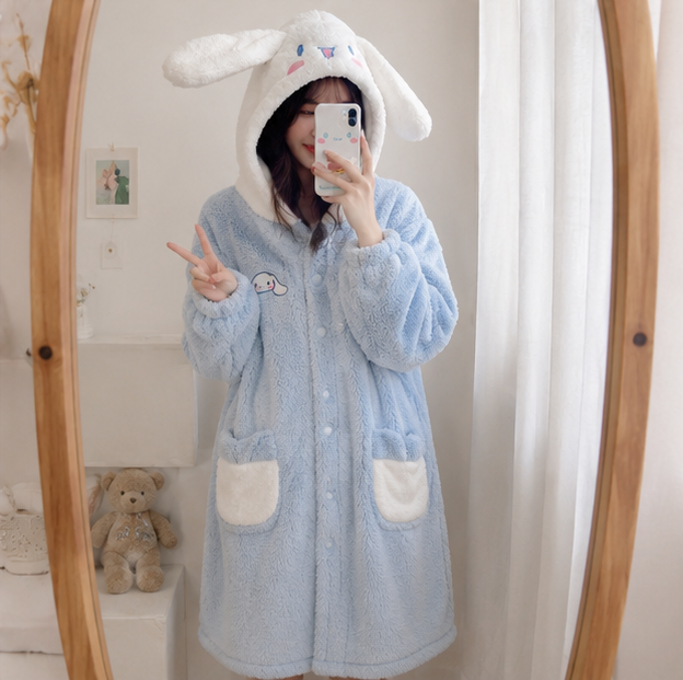 Hello Kitty Fleece Pajama Robe - Kawaii Anime Sleepwear with Plush Comfort for Winter Nights