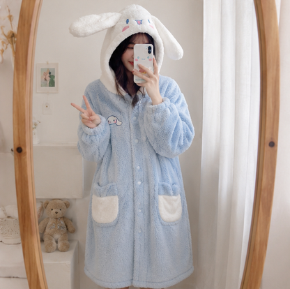 Hello Kitty Fleece Pajama Robe - Kawaii Anime Sleepwear with Plush Comfort for Winter Nights