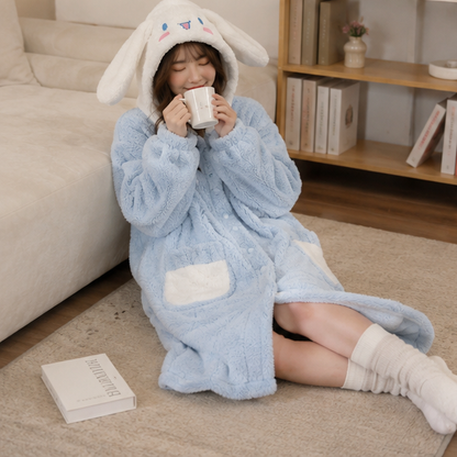 Hello Kitty Fleece Pajama Robe - Kawaii Anime Sleepwear with Plush Comfort for Winter Nights