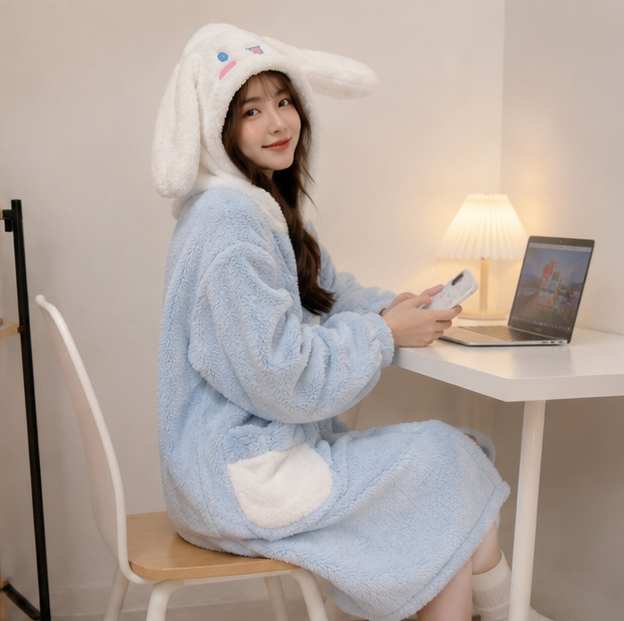 Hello Kitty Fleece Pajama Robe - Kawaii Anime Sleepwear with Plush Comfort for Winter Nights