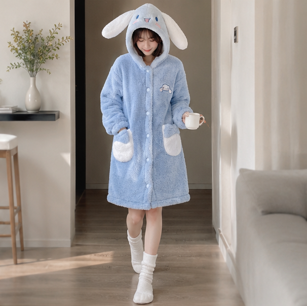 Hello Kitty Fleece Pajama Robe - Kawaii Anime Sleepwear with Plush Comfort for Winter Nights