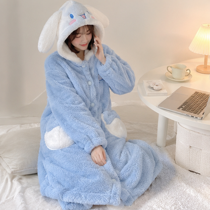 Hello Kitty Fleece Pajama Robe - Kawaii Anime Sleepwear with Plush Comfort for Winter Nights