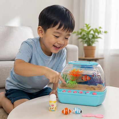 Interactive Aquarium Toy-Musical Mini Fish Tank Playset with Lights Sounds and Educational Entertainment for Children