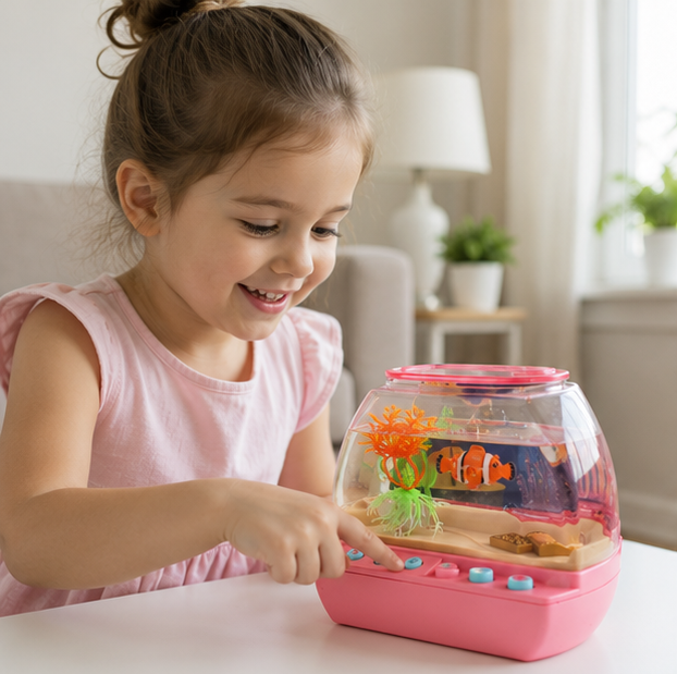Interactive Aquarium Toy-Musical Mini Fish Tank Playset with Lights Sounds and Educational Entertainment for Children