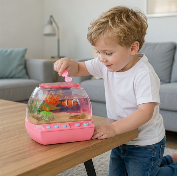 Interactive Aquarium Toy-Musical Mini Fish Tank Playset with Lights Sounds and Educational Entertainment for Children