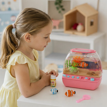 Interactive Aquarium Toy-Musical Mini Fish Tank Playset with Lights Sounds and Educational Entertainment for Children