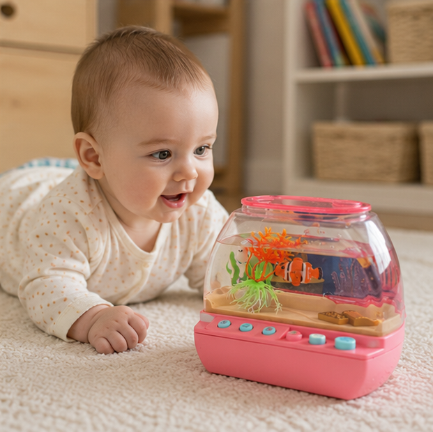 Interactive Aquarium Toy-Musical Mini Fish Tank Playset with Lights Sounds and Educational Entertainment for Children