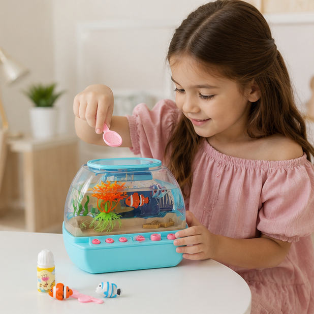 Interactive Aquarium Toy-Musical Mini Fish Tank Playset with Lights Sounds and Educational Entertainment for Children
