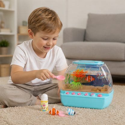 Interactive Aquarium Toy-Musical Mini Fish Tank Playset with Lights Sounds and Educational Entertainment for Children