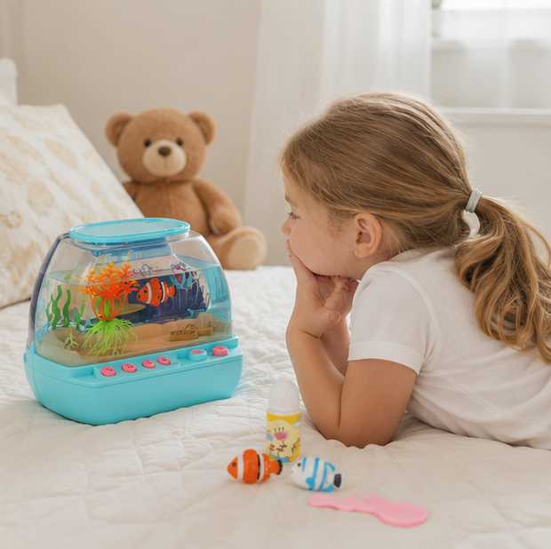 Interactive Aquarium Toy-Musical Mini Fish Tank Playset with Lights Sounds and Educational Entertainment for Children