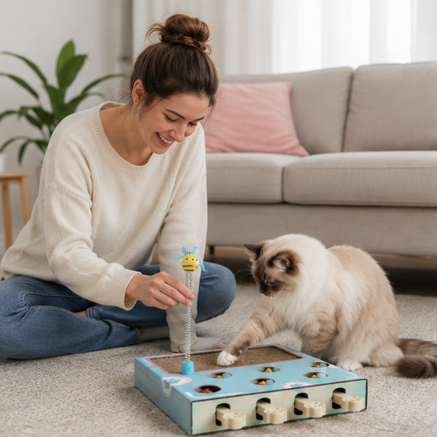 Interactive Whack a Mole Cat Toy – Scratching Board and Claw Grinder for Fun Indoor Cat Enrichment
