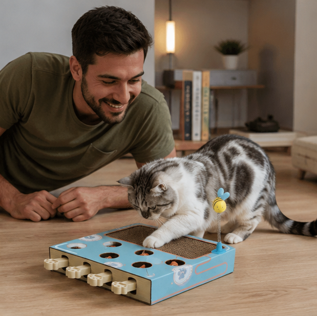 Interactive Whack a Mole Cat Toy – Scratching Board and Claw Grinder for Fun Indoor Cat Enrichment
