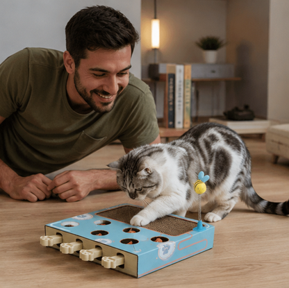 Interactive Whack a Mole Cat Toy – Scratching Board and Claw Grinder for Fun Indoor Cat Enrichment