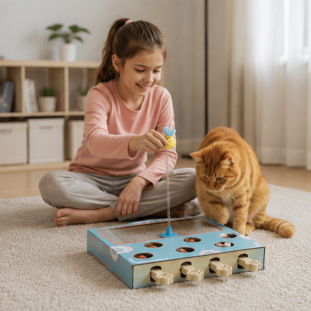 Interactive Whack a Mole Cat Toy – Scratching Board and Claw Grinder for Fun Indoor Cat Enrichment