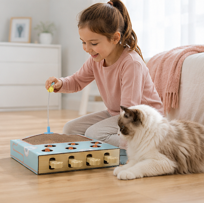 Interactive Whack a Mole Cat Toy – Scratching Board and Claw Grinder for Fun Indoor Cat Enrichment
