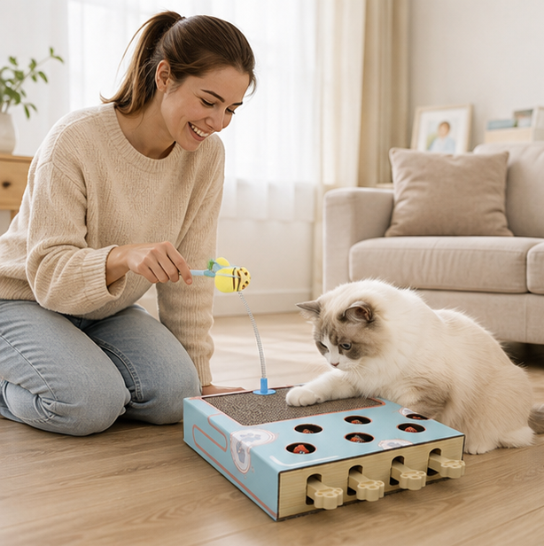 Interactive Whack a Mole Cat Toy – Scratching Board and Claw Grinder for Fun Indoor Cat Enrichment