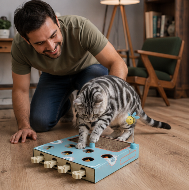 Interactive Whack a Mole Cat Toy – Scratching Board and Claw Grinder for Fun Indoor Cat Enrichment