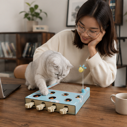 Interactive Whack a Mole Cat Toy – Scratching Board and Claw Grinder for Fun Indoor Cat Enrichment