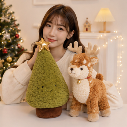 Kawaii Christmas Plush Tree and Elk Doll – Soft Holiday Stuffed Toy for Home Decor and Kids Gifts