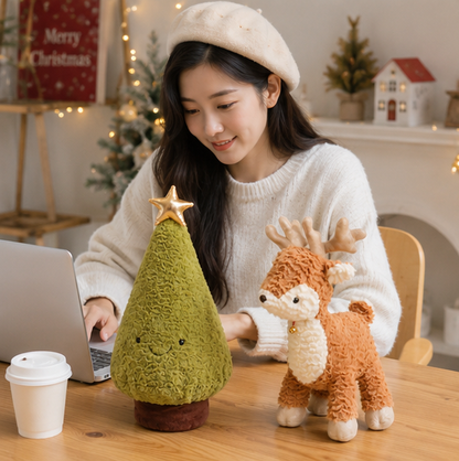 Kawaii Christmas Plush Tree and Elk Doll – Soft Holiday Stuffed Toy for Home Decor and Kids Gifts