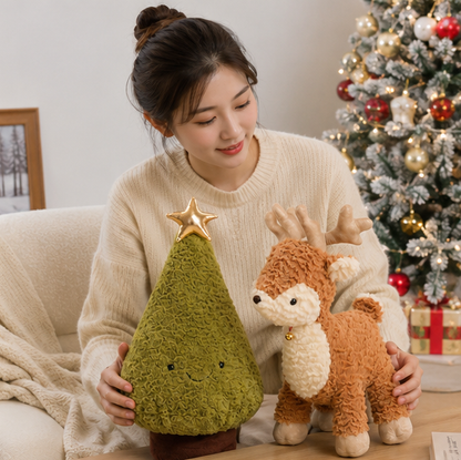 Kawaii Christmas Plush Tree and Elk Doll – Soft Holiday Stuffed Toy for Home Decor and Kids Gifts
