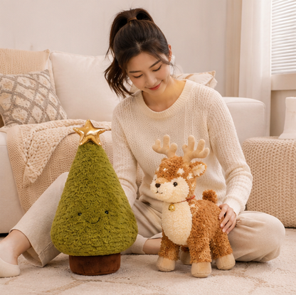 Kawaii Christmas Plush Tree and Elk Doll – Soft Holiday Stuffed Toy for Home Decor and Kids Gifts