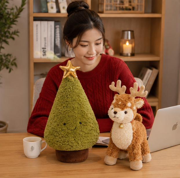 Kawaii Christmas Plush Tree and Elk Doll – Soft Holiday Stuffed Toy for Home Decor and Kids Gifts