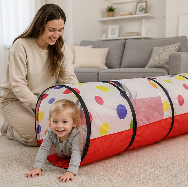 Kids Pop-Up Play Tent Set - Portable Crawling Tunnel and Ball Pool Playhouse for Indoor Outdoor Educational Fun