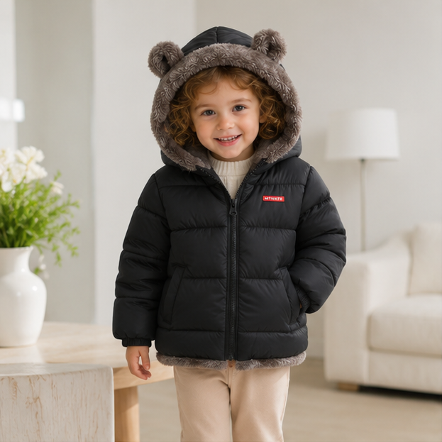 Kids Winter Hooded Jacket - Thick Fleece Lined Cotton Coat for Boys and Girls, Warm Snowwear and Cold Weather Comfort
