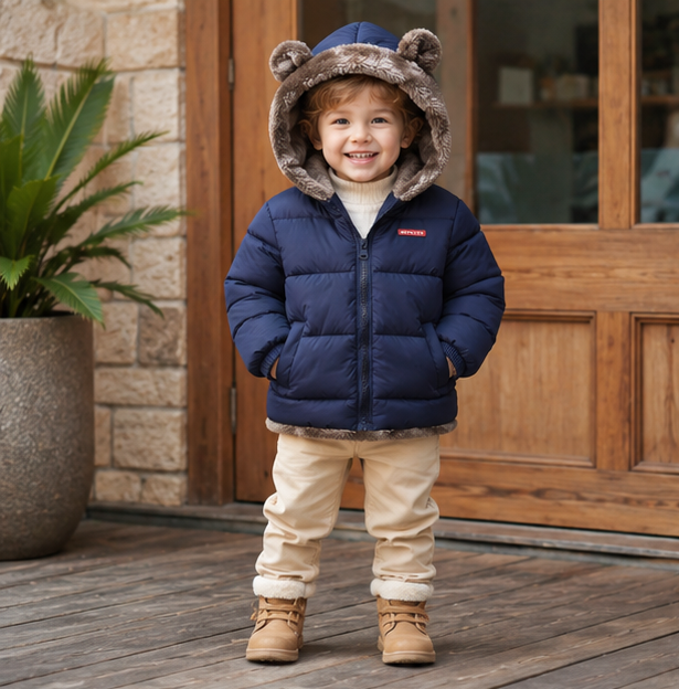 Kids Winter Hooded Jacket - Thick Fleece Lined Cotton Coat for Boys and Girls, Warm Snowwear and Cold Weather Comfort