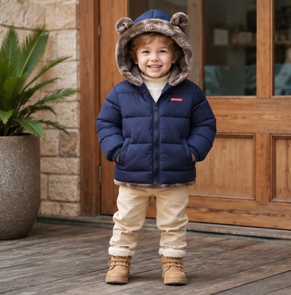 Kids Winter Hooded Jacket - Thick Fleece Lined Cotton Coat for Boys and Girls, Warm Snowwear and Cold Weather Comfort
