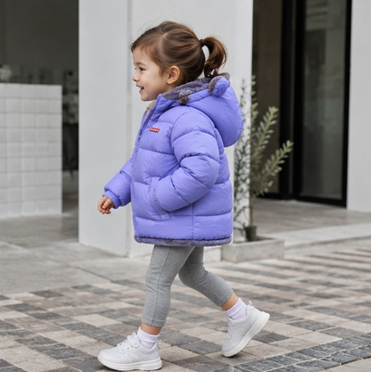 Kids Winter Hooded Jacket - Thick Fleece Lined Cotton Coat for Boys and Girls, Warm Snowwear and Cold Weather Comfort