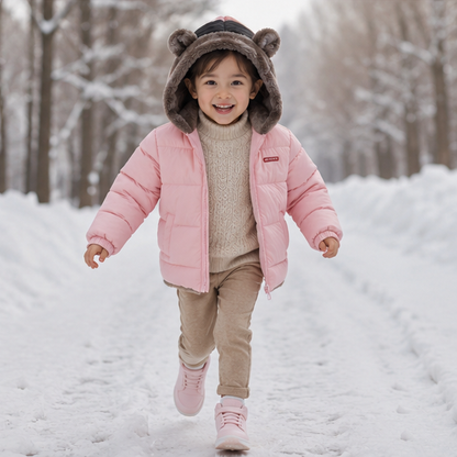 Kids Winter Hooded Jacket - Thick Fleece Lined Cotton Coat for Boys and Girls, Warm Snowwear and Cold Weather Comfort