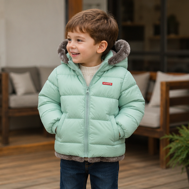 Kids Winter Hooded Jacket - Thick Fleece Lined Cotton Coat for Boys and Girls, Warm Snowwear and Cold Weather Comfort