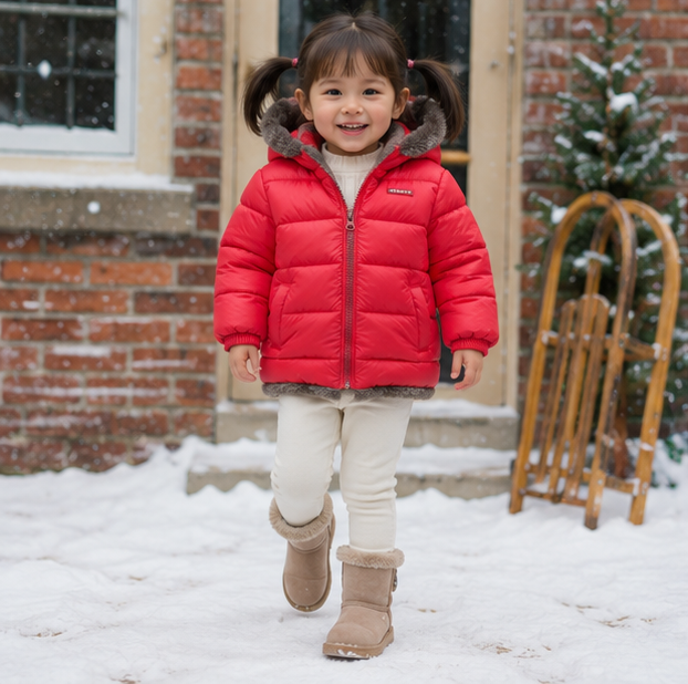 Kids Winter Hooded Jacket - Thick Fleece Lined Cotton Coat for Boys and Girls, Warm Snowwear and Cold Weather Comfort