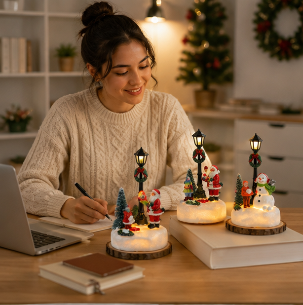 LED Christmas Country Statue – Cute Lighted Holiday Table Ornament for Festive Home Decor, Mantels, Shelves and Memorable Christmas Gift Giving