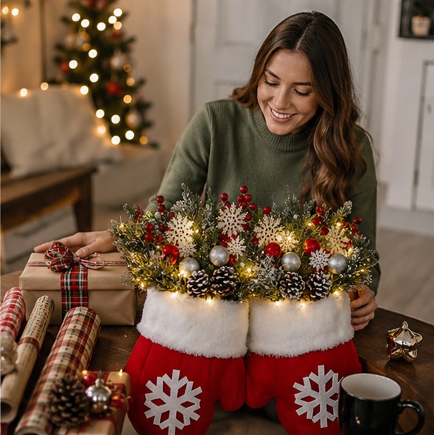 LED Christmas Glove Wreath – Lighted Holiday Door Garland Decoration for Walls, Entryways and Festive Home Displays