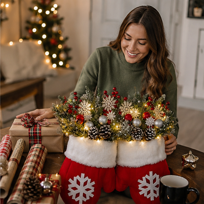 LED Christmas Glove Wreath – Lighted Holiday Door Garland Decoration for Walls, Entryways and Festive Home Displays